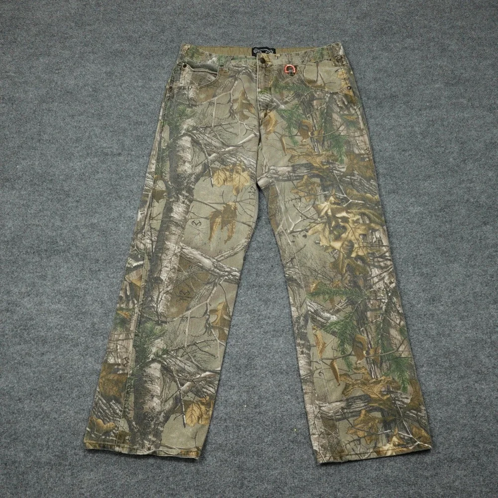 Realtree Pants Mens 36x32 Green Xtra Camo Straight Leg Cotton Button Fly D-Ring